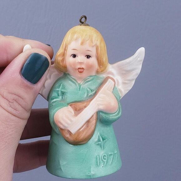 1977 Goebel Green Angel With Lute Bell Christmas Tree Ornament Lot of 3 - Picture 15 of 16